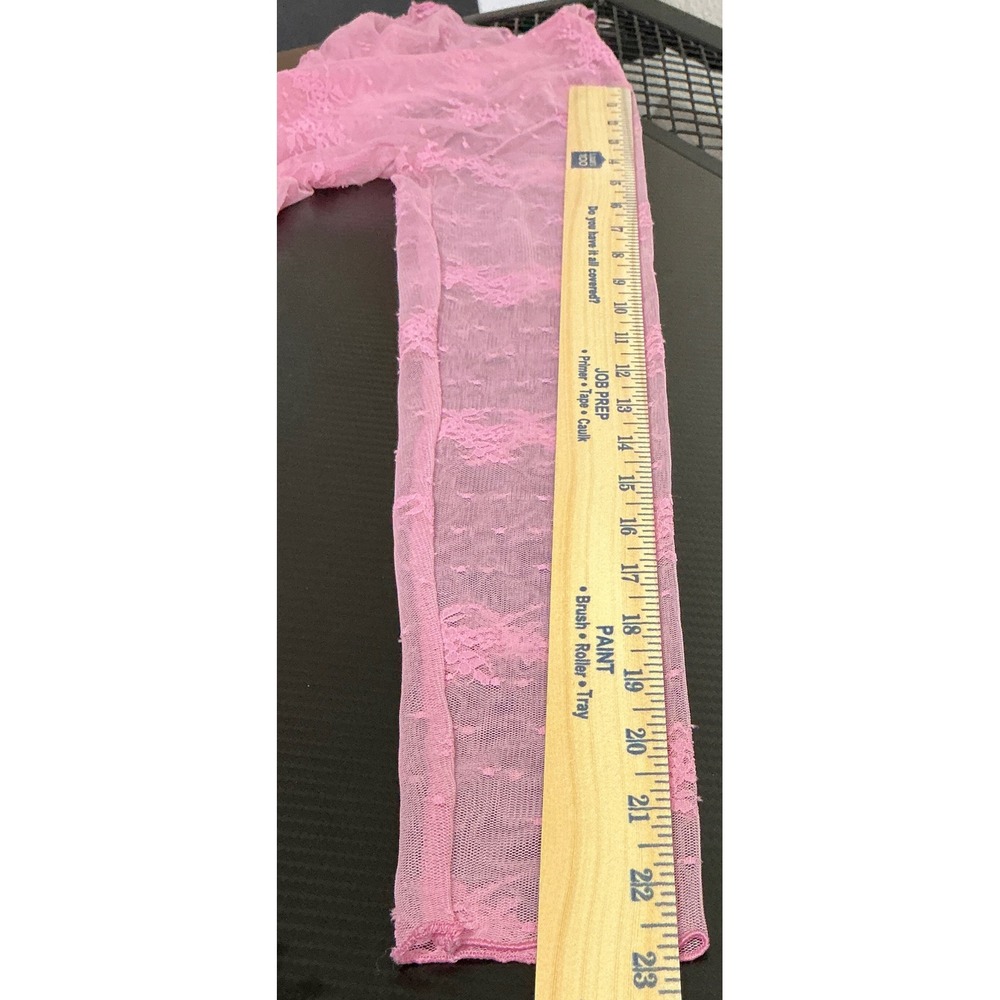 Y2K Coquette Balletcore Fairy Pink Sheer Floral Lace Mock Neck Long Sleeve XS - Picture 9 of 9
